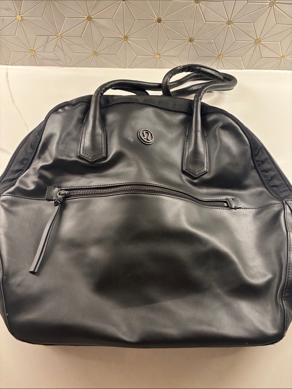 lululemon athletica Black Leather-Look Laptop Tote
